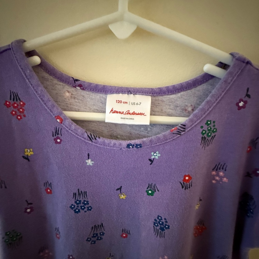{Hanna Anderson}-Size 120cm 6/7-Purple Floral Print Dress - Picture 3 of 5